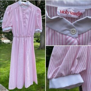 1950s Vintage Pink Striped Shirt Dress
